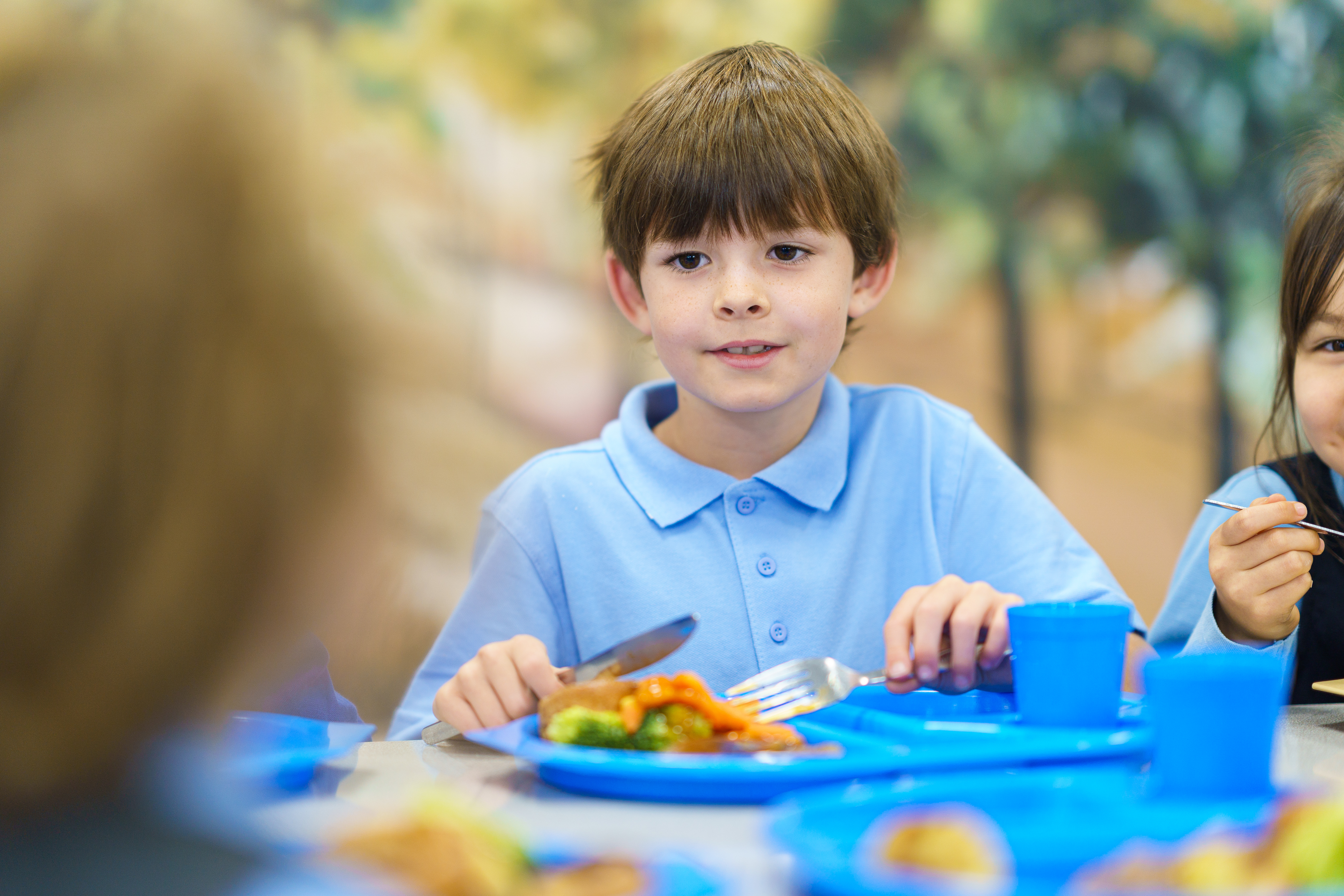 Eating school dinners in the hall